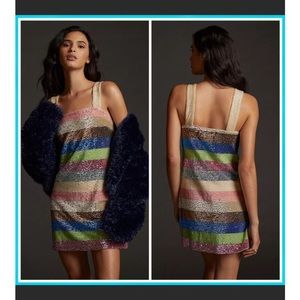 NWT Not So Serious X Pallavi Mohan Sequin Stripe Dress In Multicolor Size 2